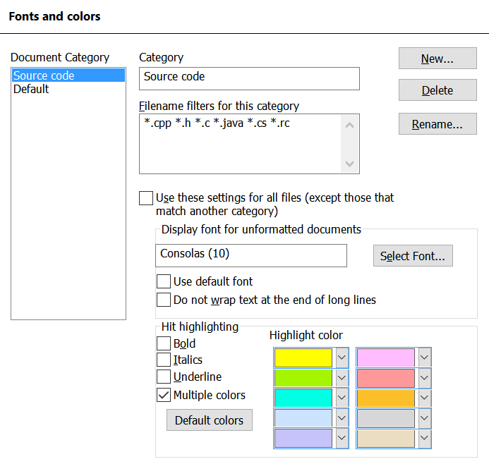 Documents Fonts and Colors dialog box