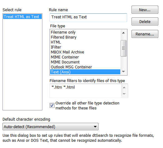 File types dialog box