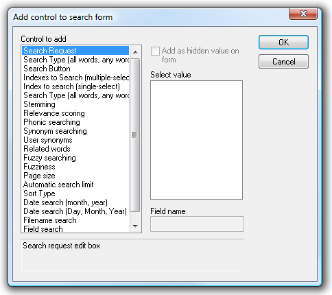 Add control to search form dialog box