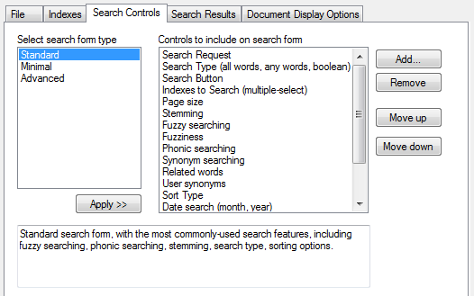 Search Controls tab of Form Builder dialog box